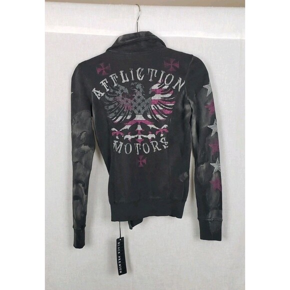 Affliction Jackets & Blazers - Affliction Motors Black Premium Sweater Knit Moto‎ Jacket XS Wash Out Gray Eagle